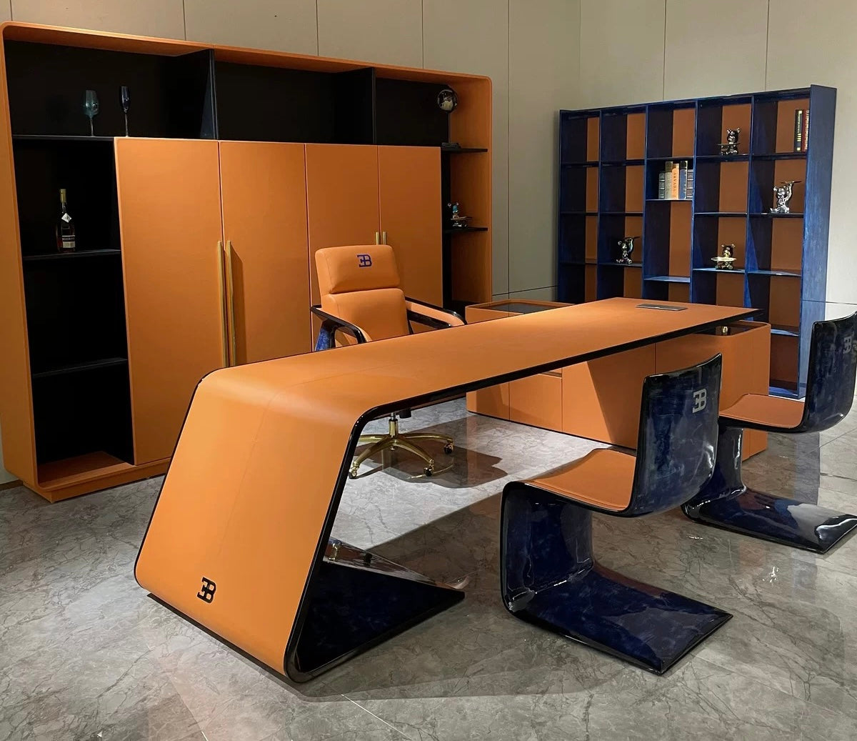 Luxurious executive desk orange Napa leather office table