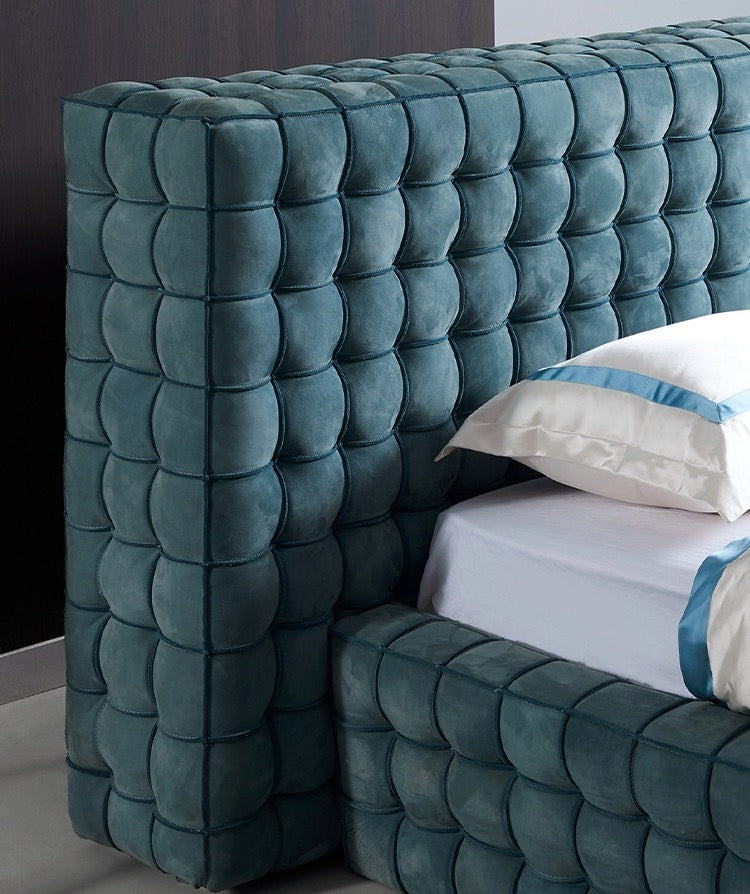 High-end postmodern bedroom full suede leather double bed