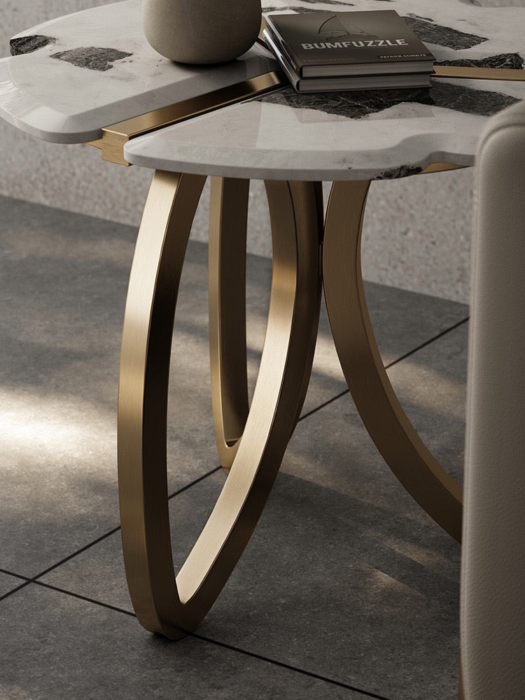 Flower shape side table luxury Pandora Picasso natural marble elegant stainless steel coffee table