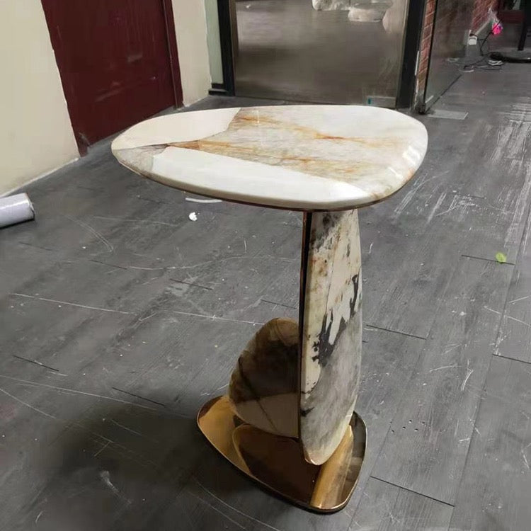 Oval Marble Mirror Stainless Steel Side Table