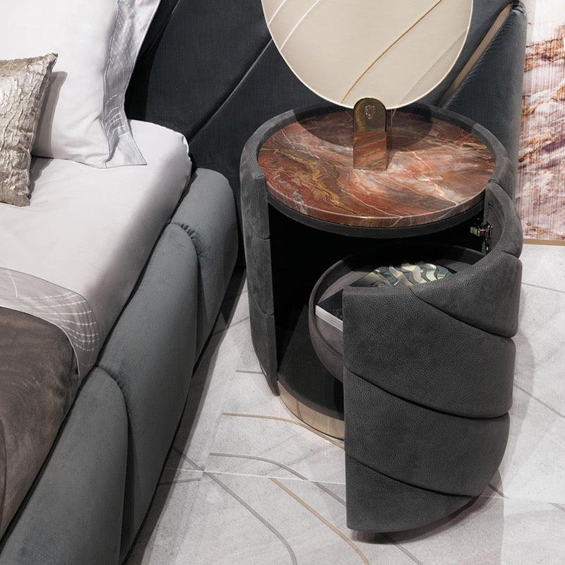 Round nightstand luxury leather bedside table
