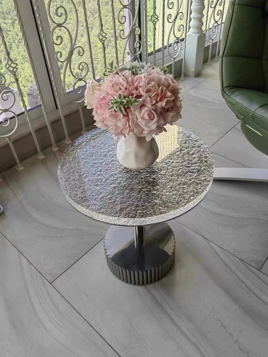 Crystal acrylic side table high end glossy stainless steel coffee table