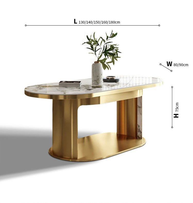 Brushed 304 stainless steel dining table natural marble luxury table