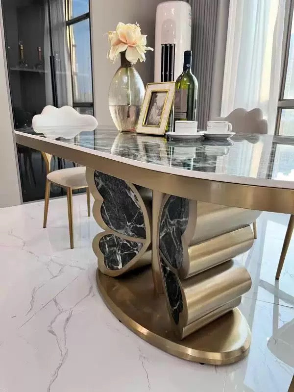 Butterfly design luxury marble dining table oval table