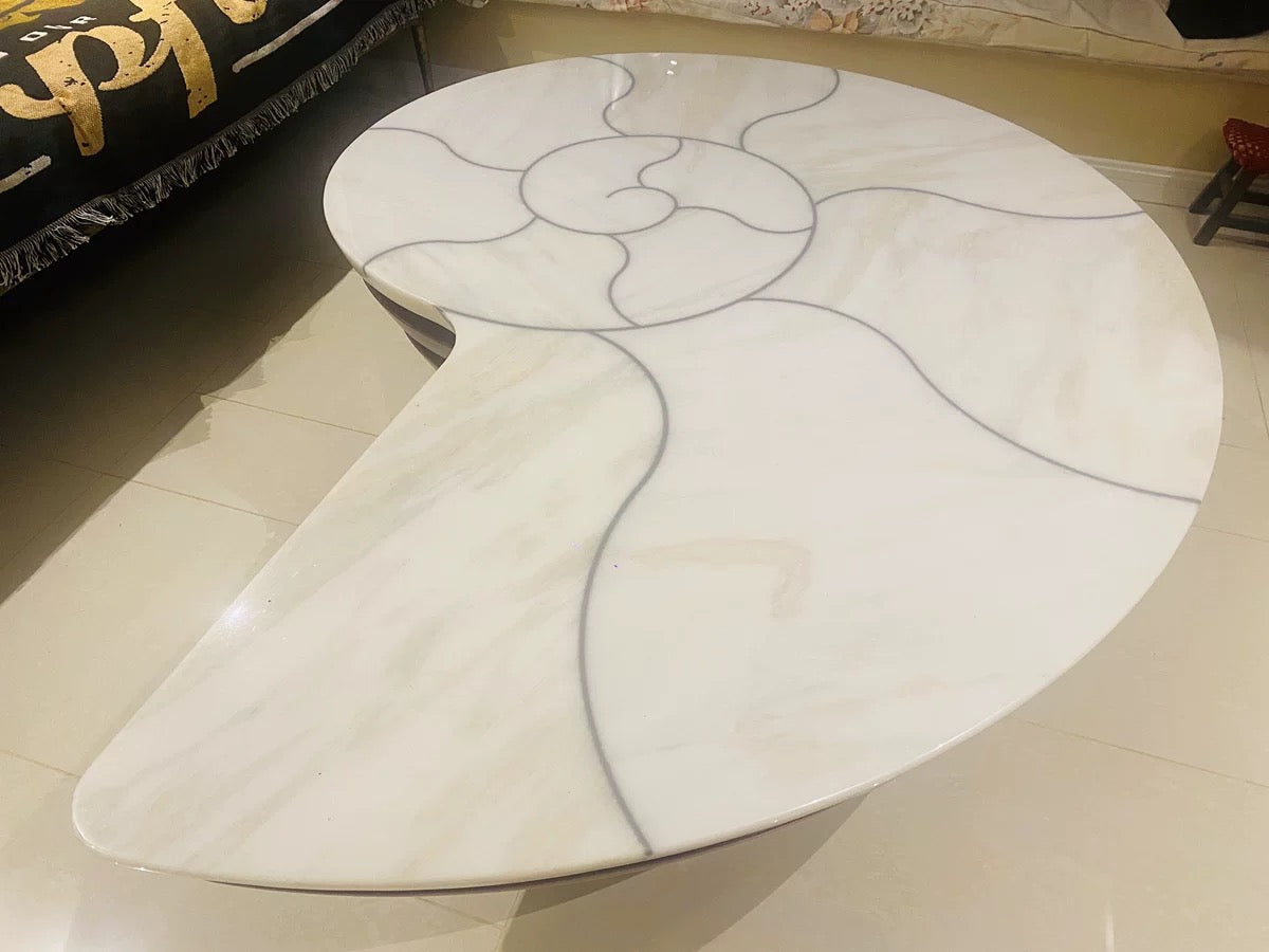 Distinctive conch shape coffee table vogue furniture luxury natural marble table