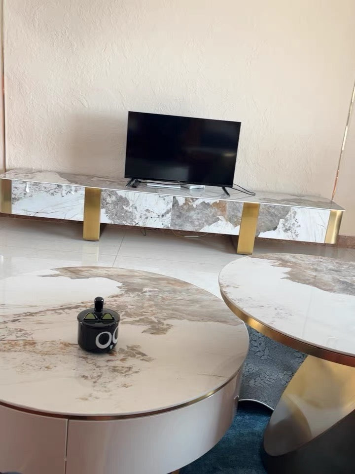 Luxurious side cabinet marble brass TV stand stylish design Italian style