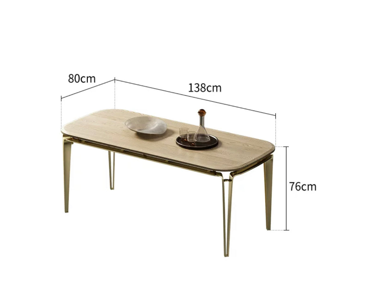 Elegant Ash dining table luxurious dining room golden stainless steel table