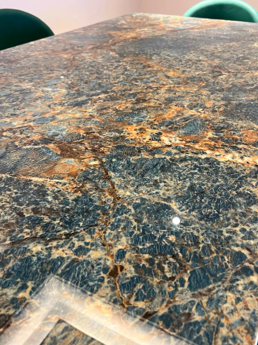 Mirror golden stainless steel natural marble dining table luxury dining room