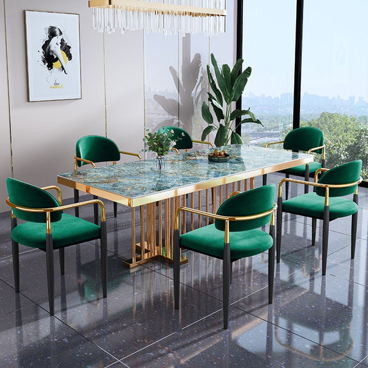 Mirror golden stainless steel natural marble dining table luxury dining room