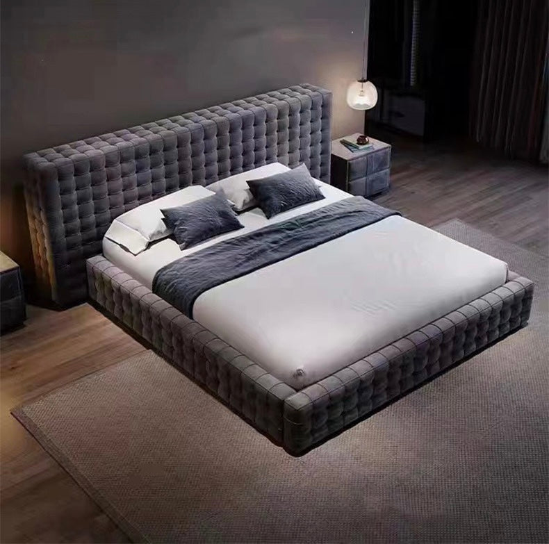 High-end postmodern bedroom full suede leather double bed