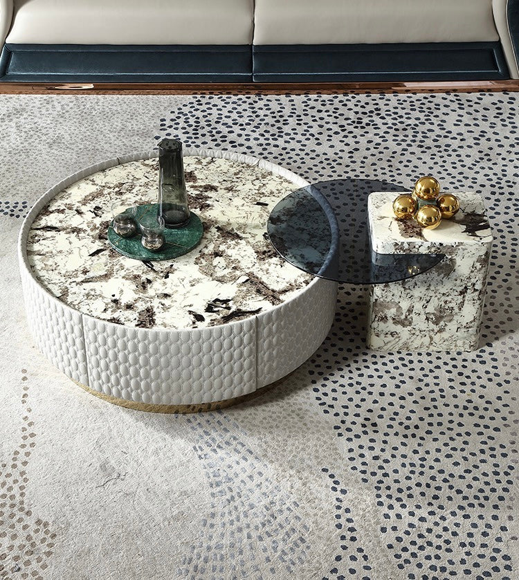 Luxury imported Brazilian marble top coffee table leather glass coffee table