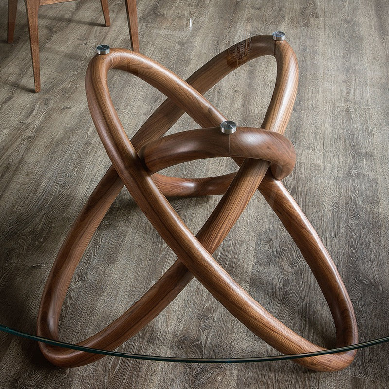 Oval Walnut art design glass dining table