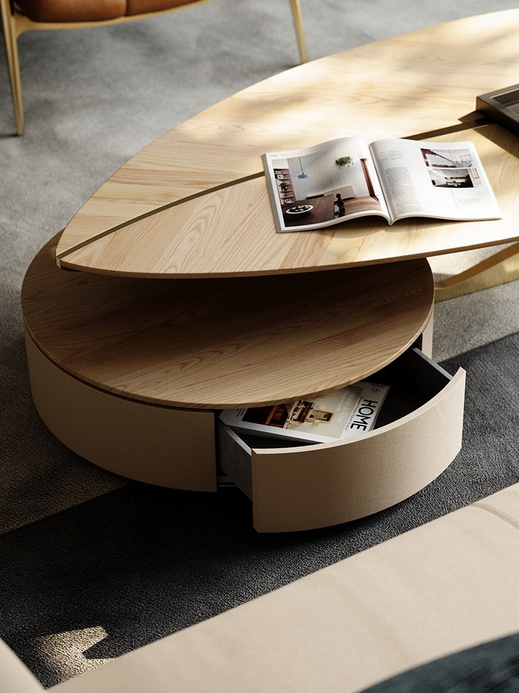 Leaf shape coffee table elegant home ash walnut wood furniture