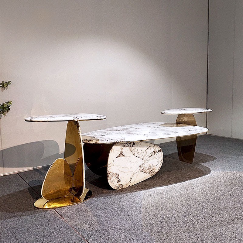 Oval Marble Mirror Stainless Steel Side Table