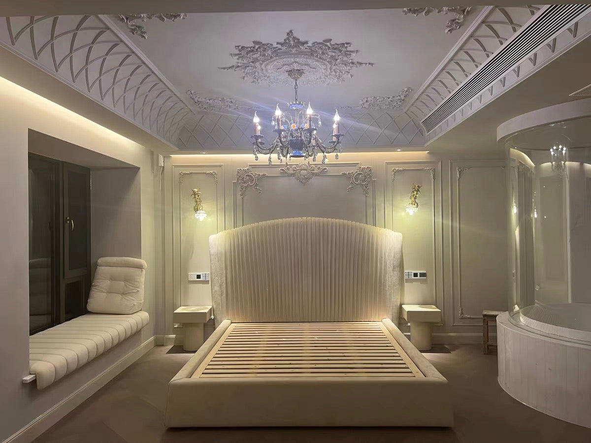 Queen bed imported nubuck leather bed