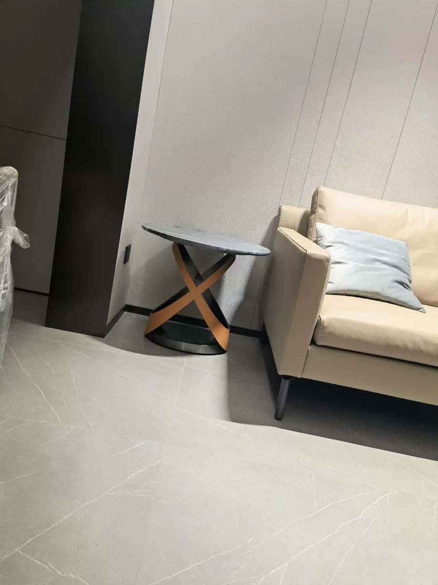 Italian style side table X shape luxurious marble leather coffee table