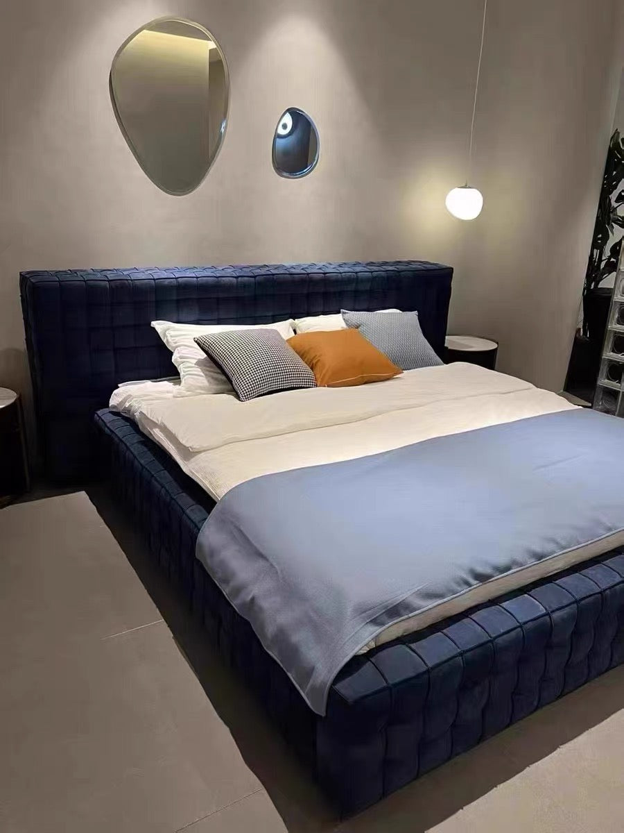 High-end postmodern bedroom full suede leather double bed