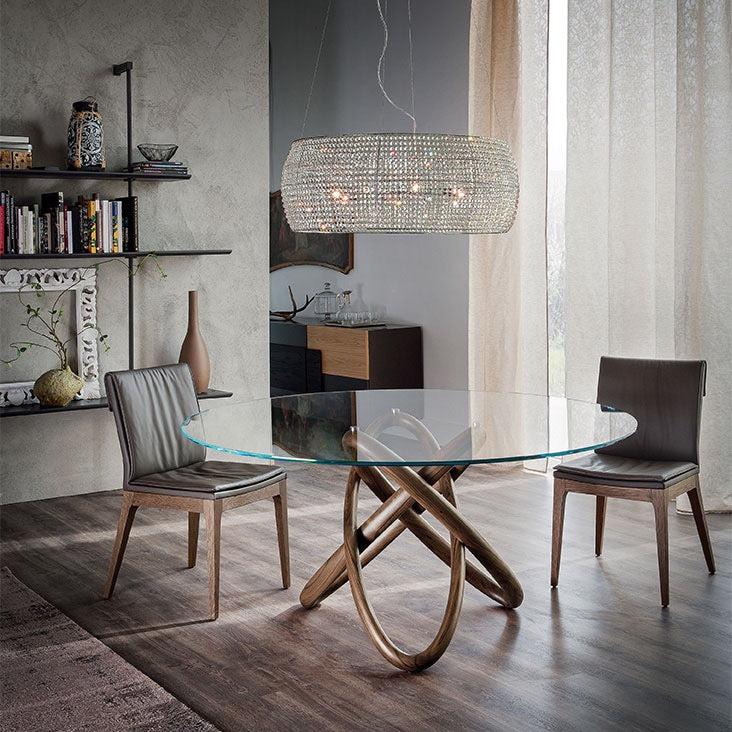 Oval Walnut art design glass dining table