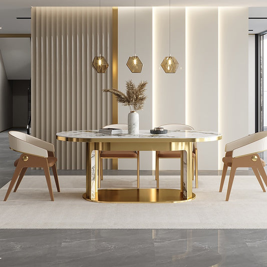 Brushed 304 stainless steel dining table natural marble luxury table