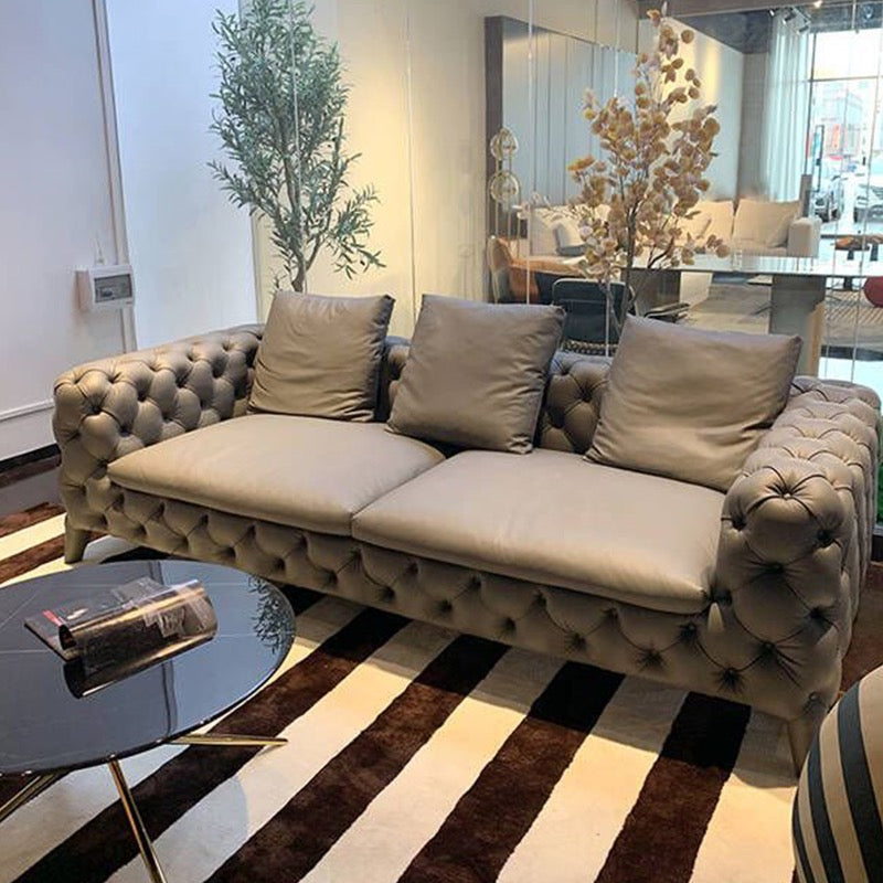 Classy leather classic buckled design Sofa stainless steel leg