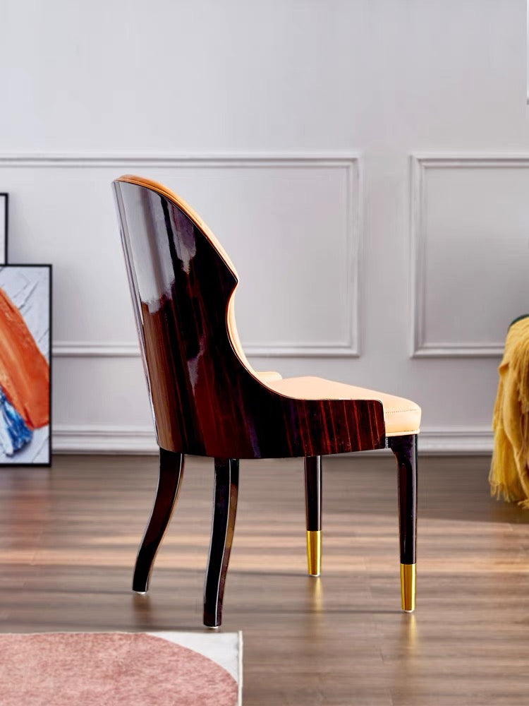 Orange leather wood hug dining chair
