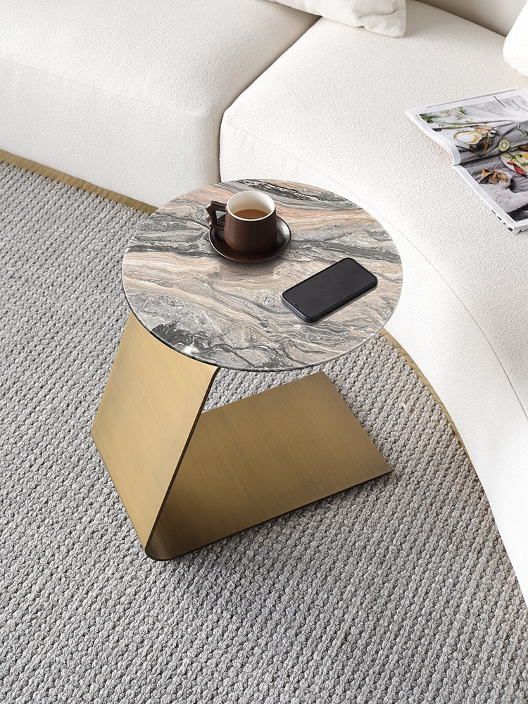 L shape side table natural marble table