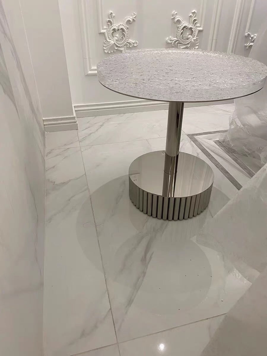 Crystal acrylic side table high end glossy stainless steel coffee table