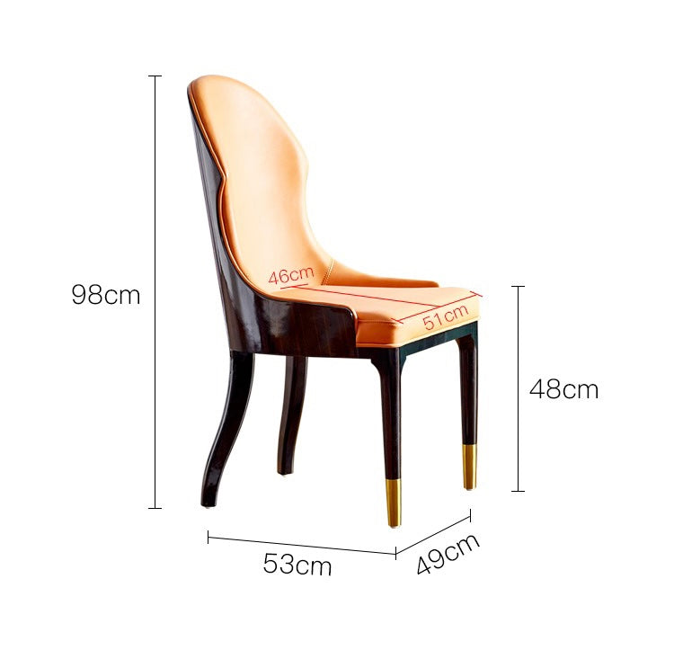 Orange leather wood hug dining chair