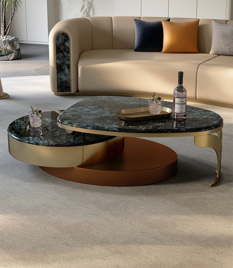 Three layers coffee table green pearl marble round table