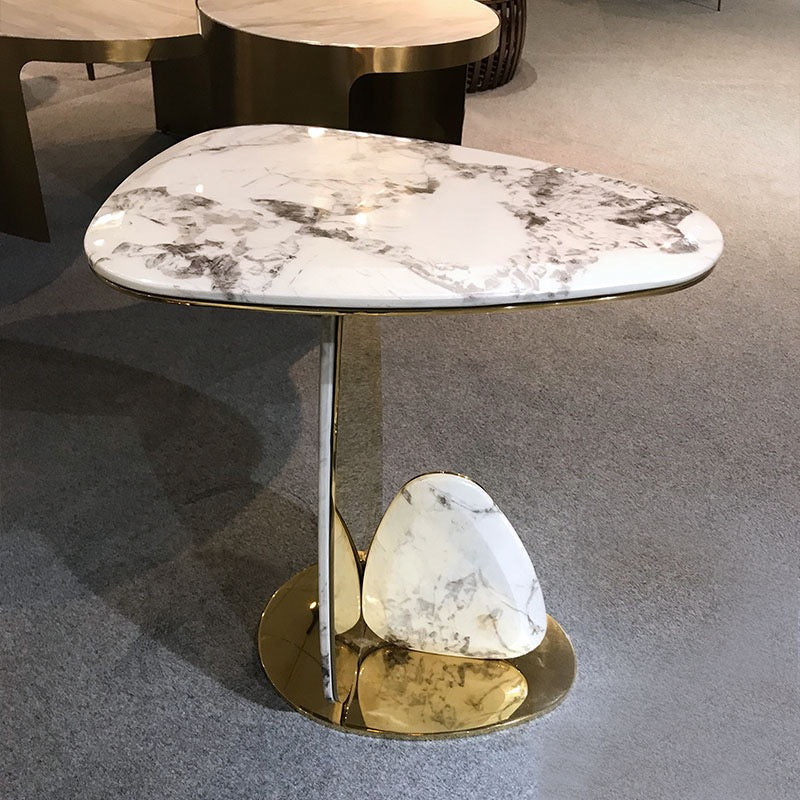 Oval Marble Mirror Stainless Steel Side Table