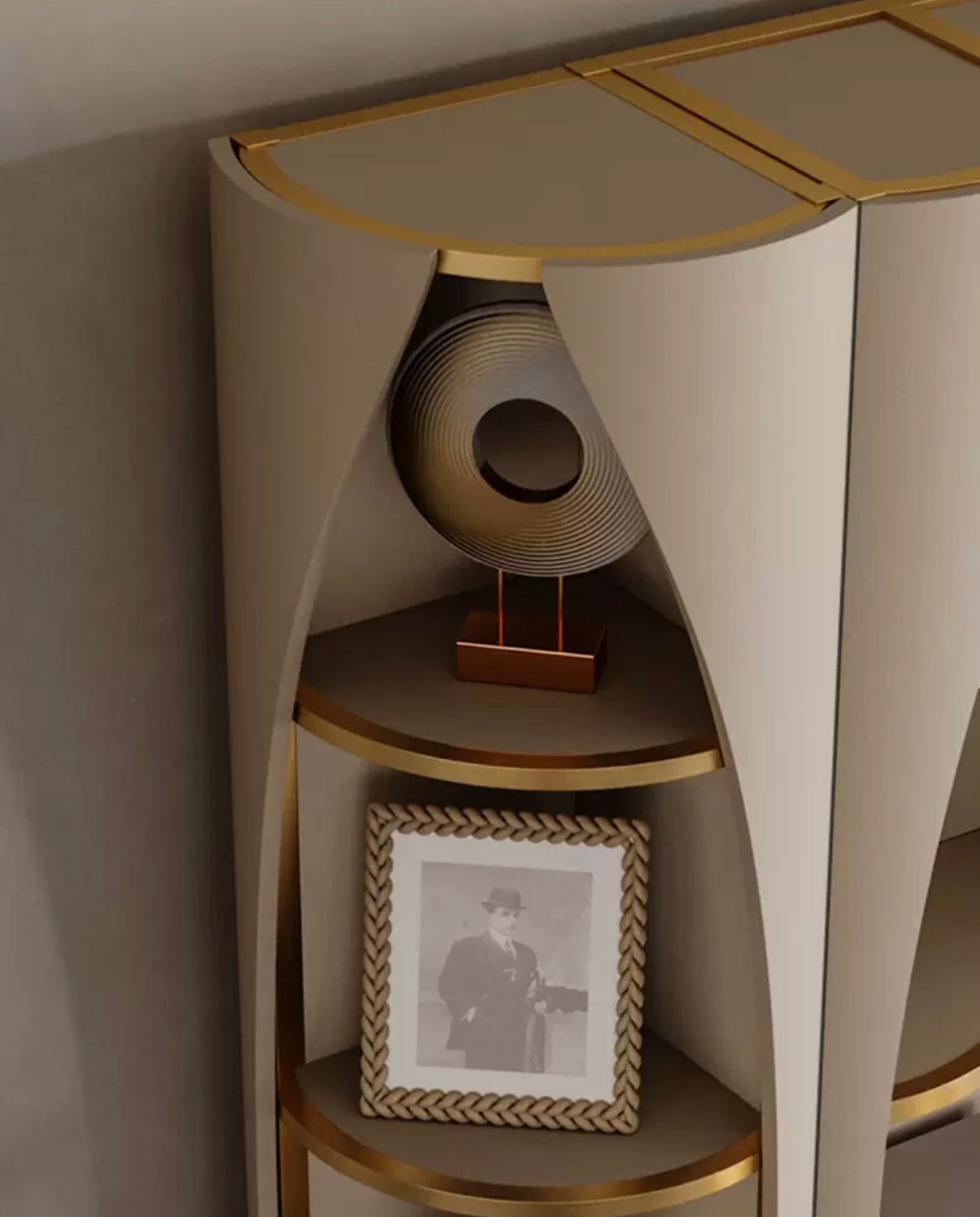 Elegant leather book shelf modern design side cabinet