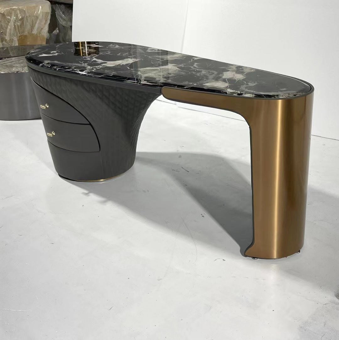Luxury office table Natural marble brass executive desk