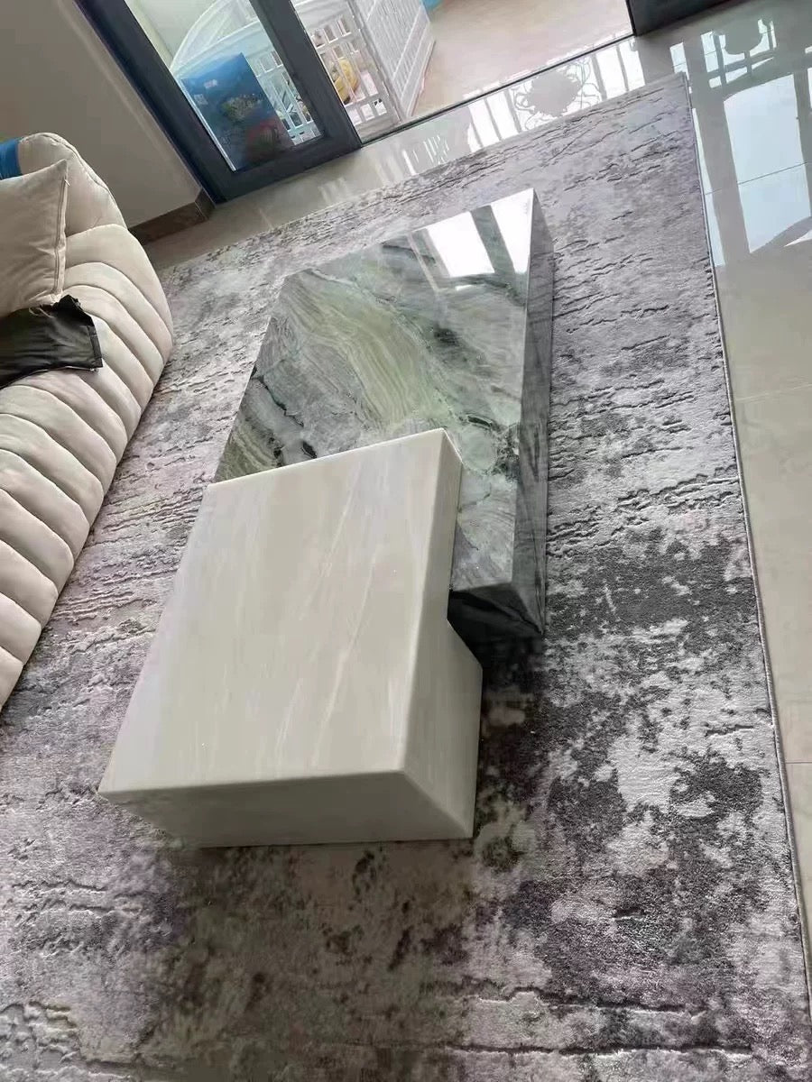 Two layers geometric modeling coffee table fashionable luxury natural marble jade table