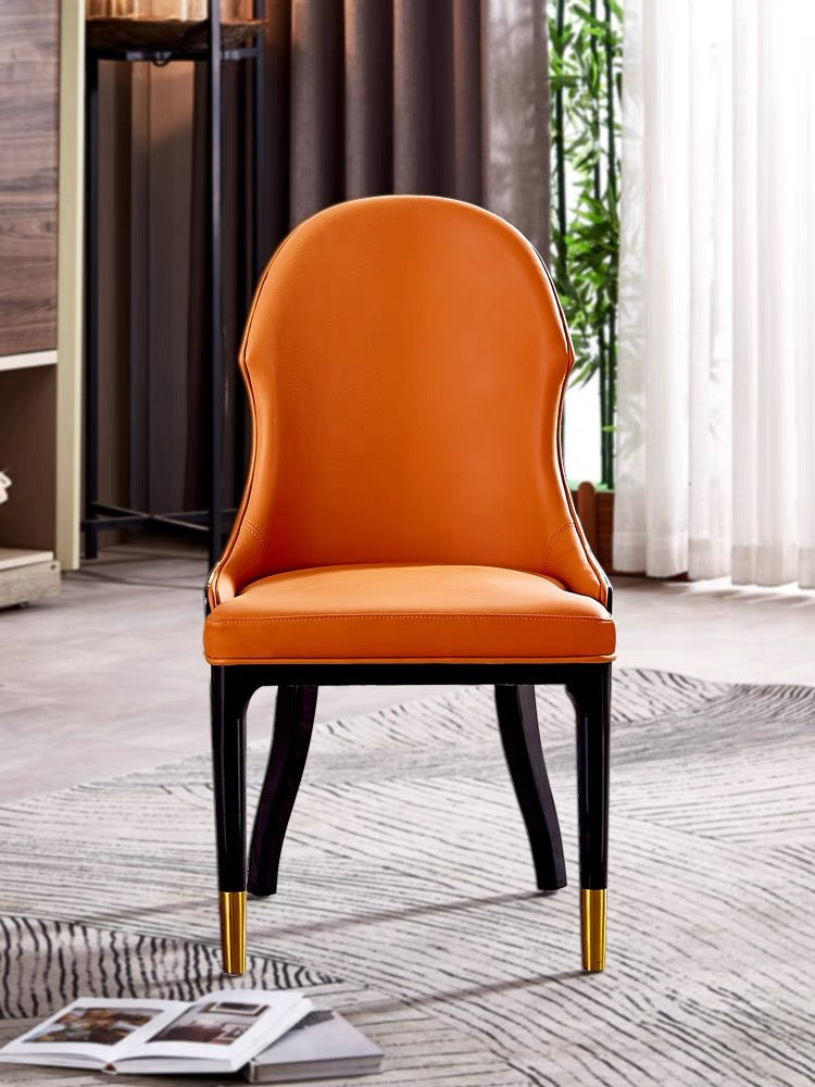 Orange leather wood hug dining chair
