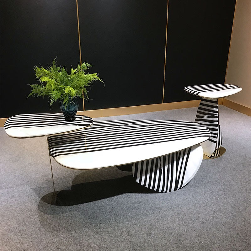 Oval Marble Mirror Stainless Steel Side Table