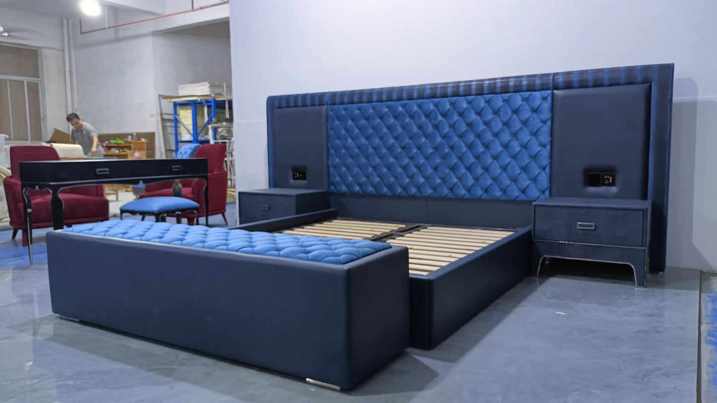 Royal Blue crocodile leather bed high grade velvet master room bed