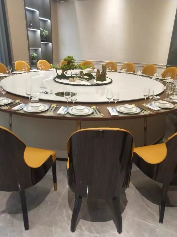 Orange leather wood hug dining chair
