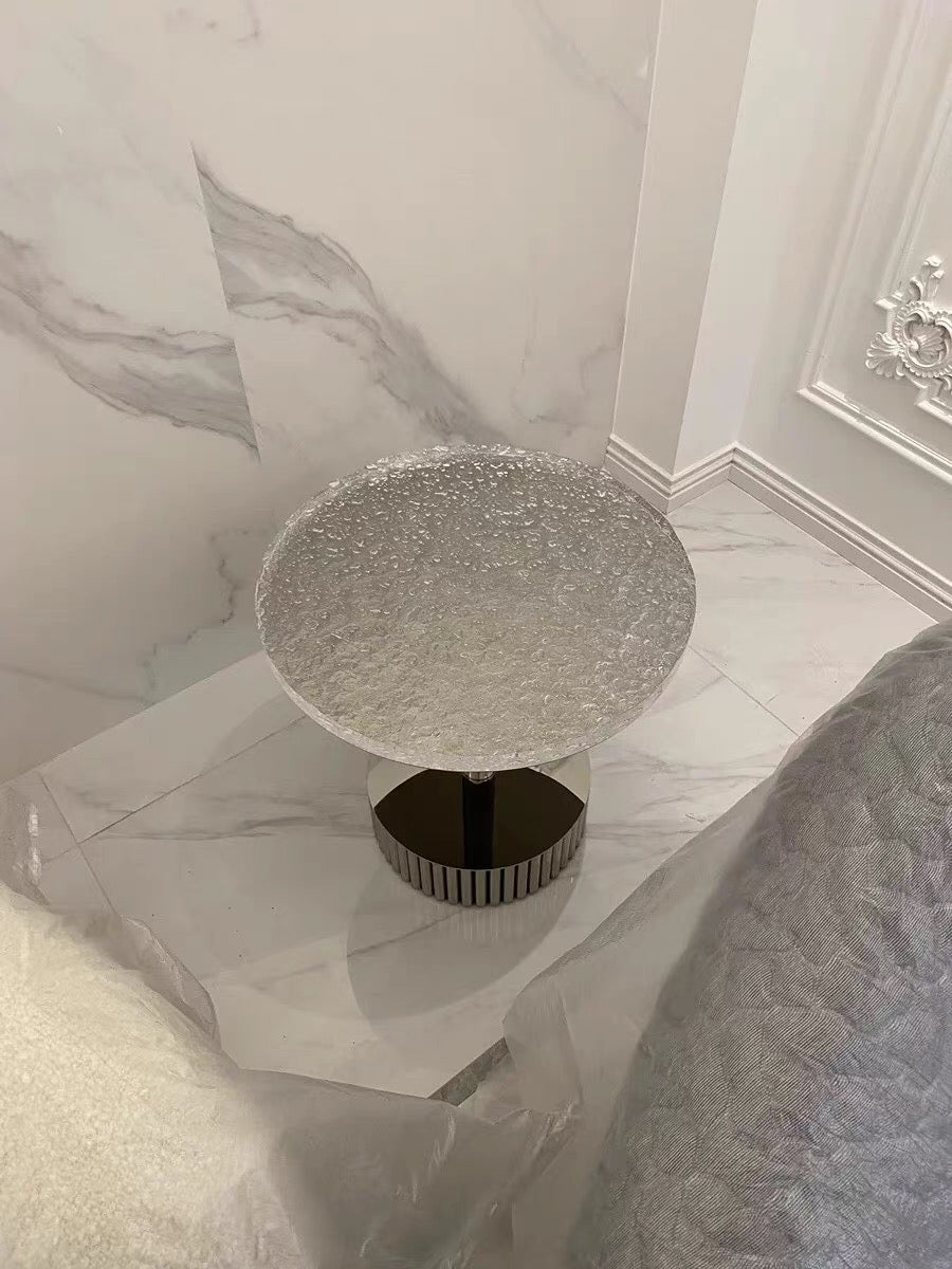 Crystal acrylic side table high end glossy stainless steel coffee table