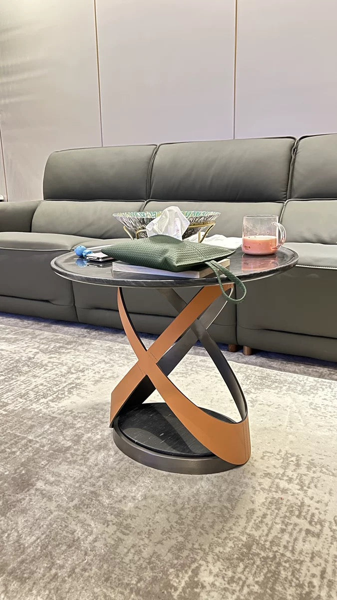 Italian style side table X shape luxurious marble leather coffee table