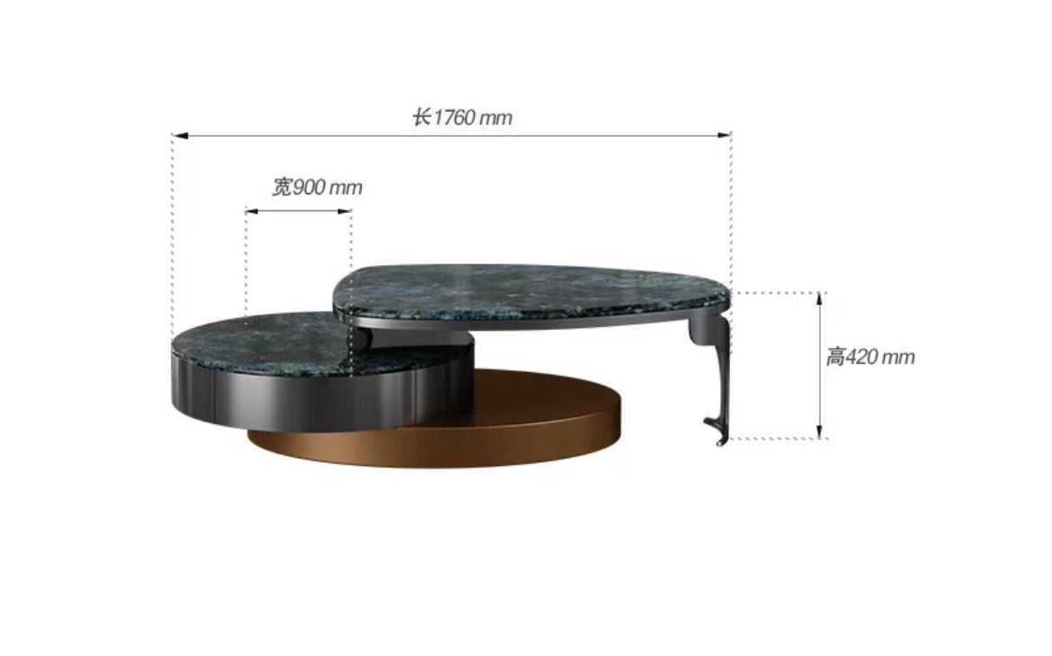 Three layers coffee table green pearl marble round table