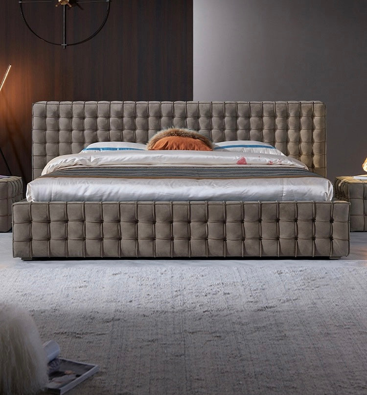 High-end postmodern bedroom full suede leather double bed