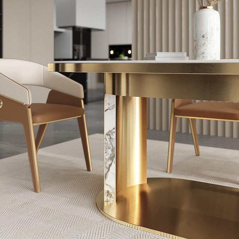 Brushed 304 stainless steel dining table natural marble luxury table