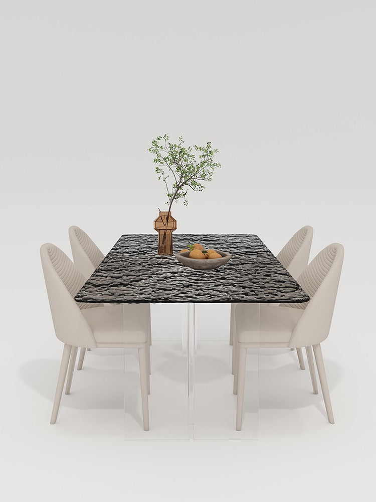 Colorful tempered glass dining table acrylic leg dining room furniture