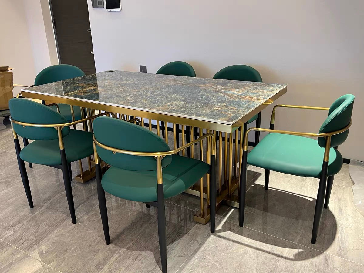 Mirror golden stainless steel natural marble dining table luxury dining room