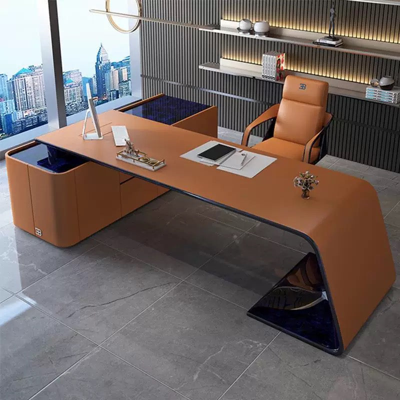 Luxurious executive desk orange Napa leather office table