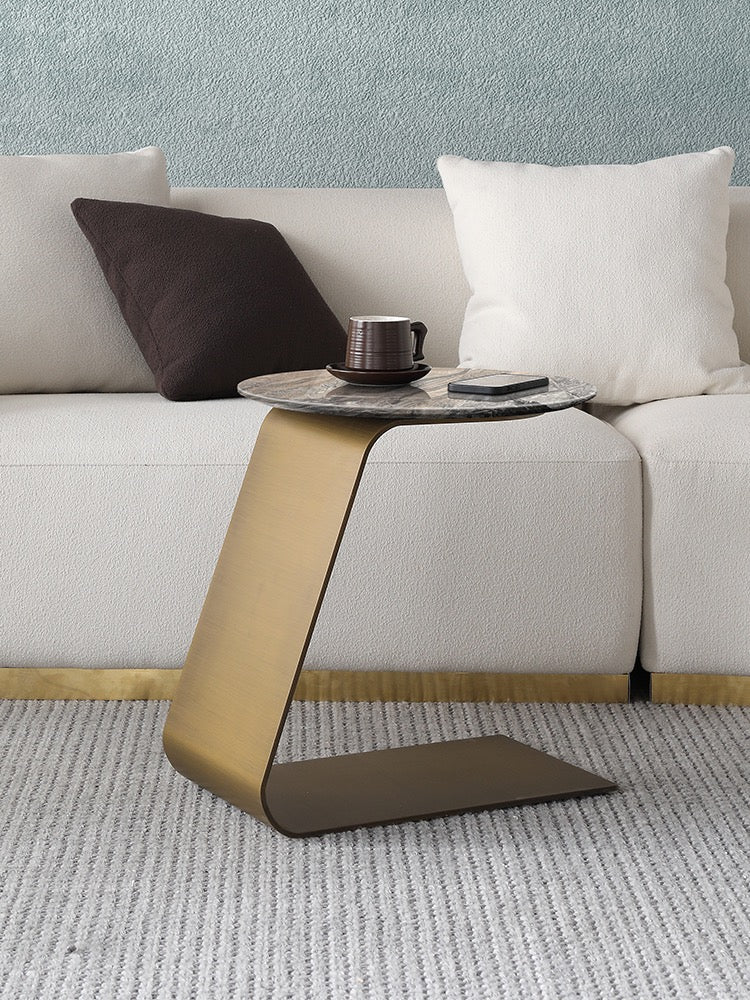L shape side table natural marble table