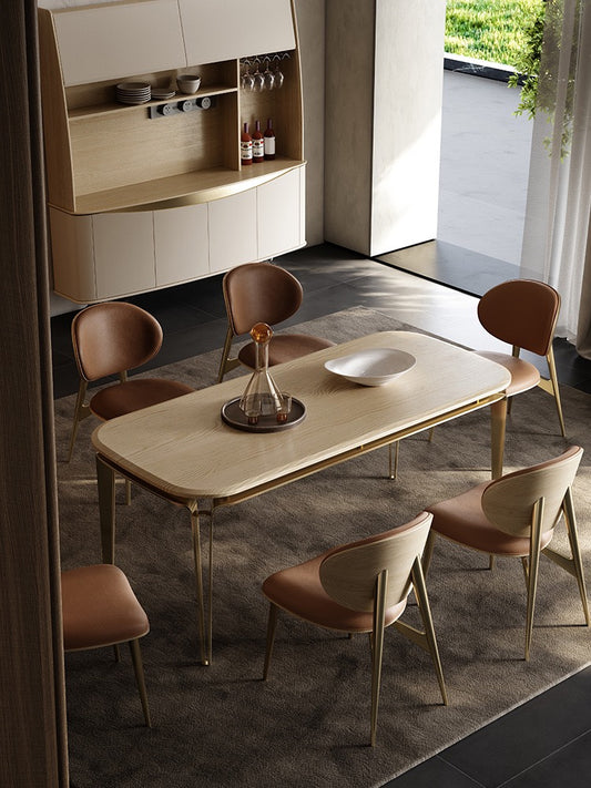 Elegant Ash dining table luxurious dining room golden stainless steel table