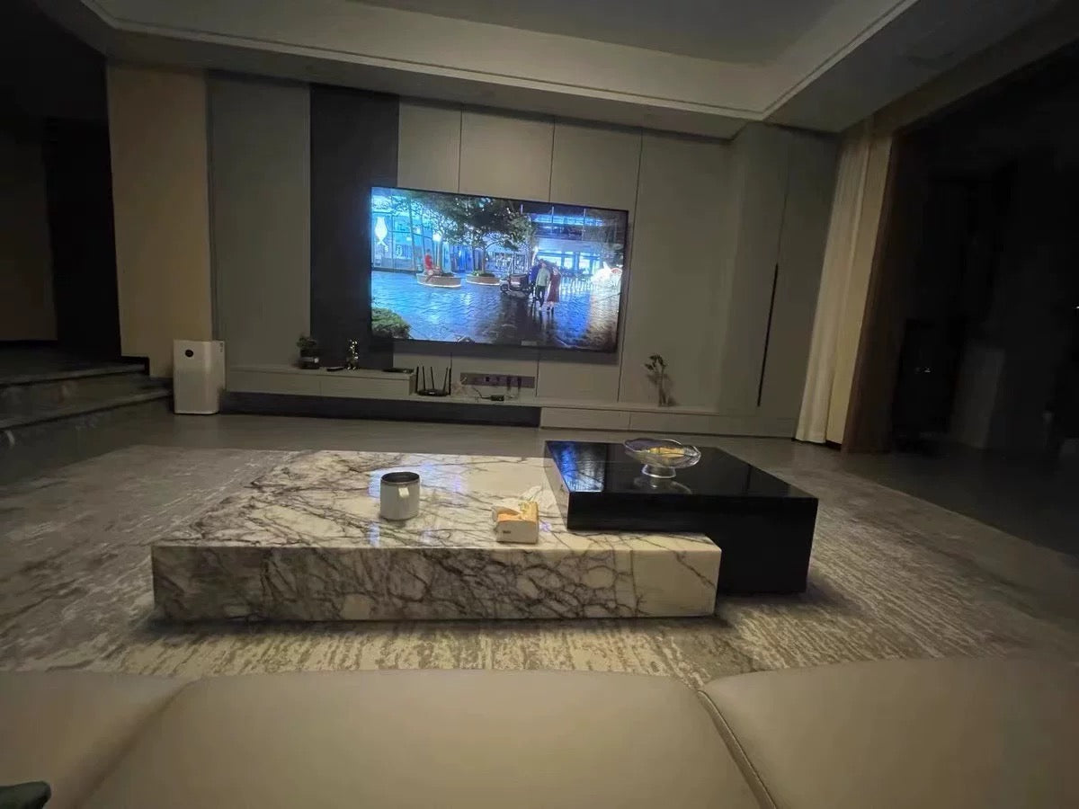 Two layers geometric modeling coffee table fashionable luxury natural marble jade table