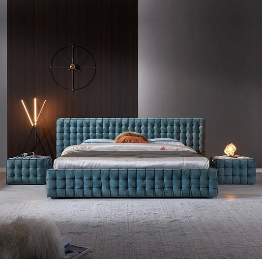 High-end postmodern bedroom full suede leather double bed