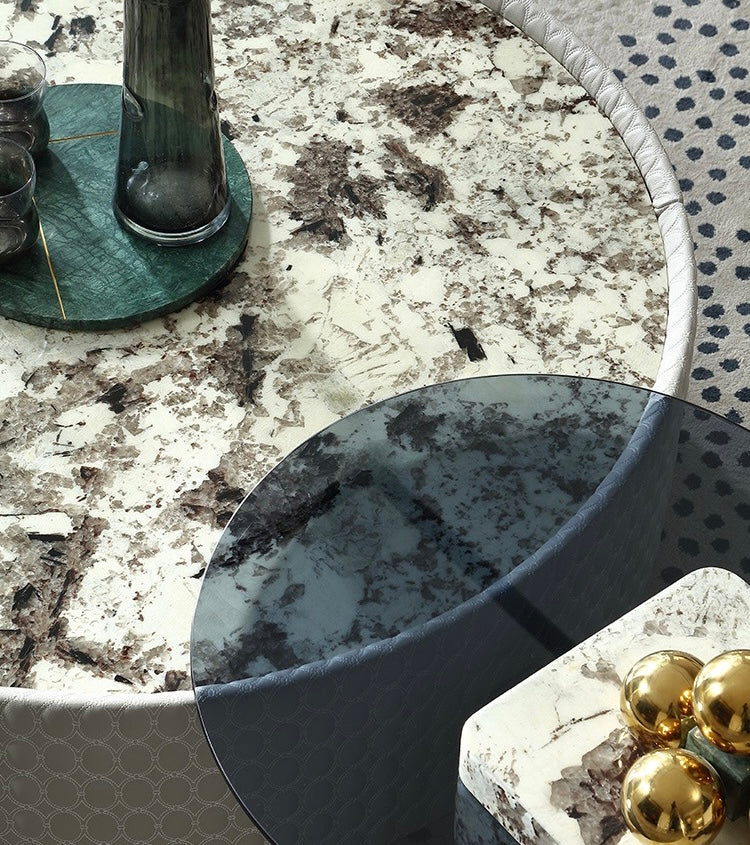 Luxury imported Brazilian marble top coffee table leather glass coffee table